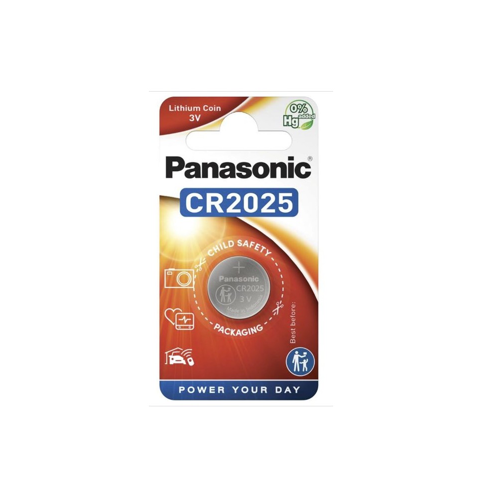 Panasonic CR2025 lithium knoopcel batterij 3V voor autosleutels, horloges en kleine elektronische apparaten.
